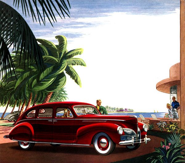 THE LINCOLN-ZEPHYR PAUSES UNDER SOUTHERN PALMS